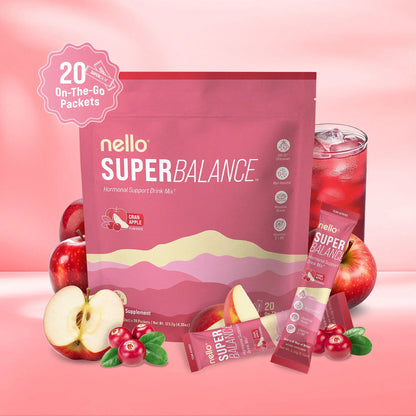 Nello Superbalance Hormonal Support Drink Mix, 20 Travel Packets, SRI-81 Shatavari, Myo-Inositol, Rhodiola Rosea, Vitamin C, Magnesium, Theobromine, Vitamin B6/C